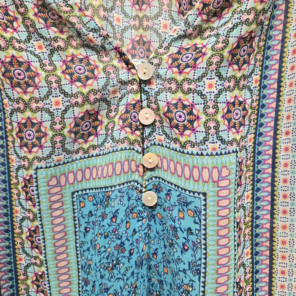 Anthropologie Fig & Flower Womens Tunic Floral Top Blouse sz Small Colorful